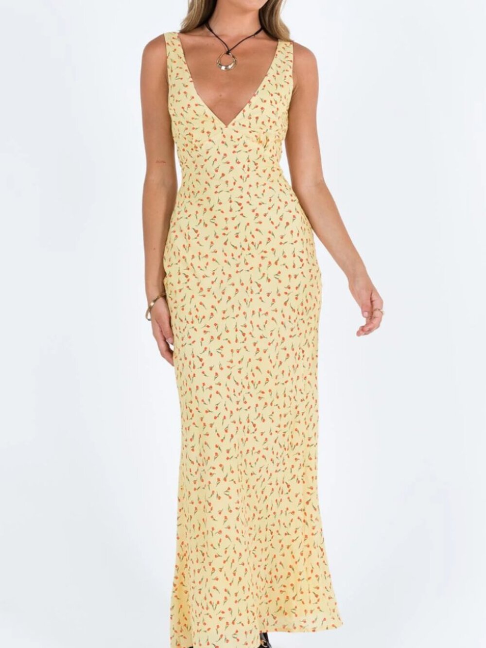 Princess Polly Nellie Maxi Dress Yellow/Red Floral US 2